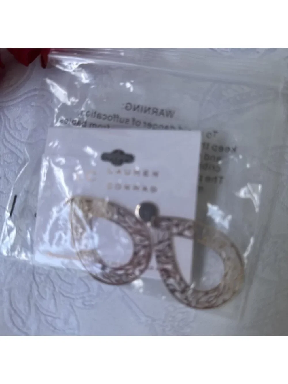 LC Lauren Conrad Earrings Oval Filigree Tree of Life GoldTone Dangle 2